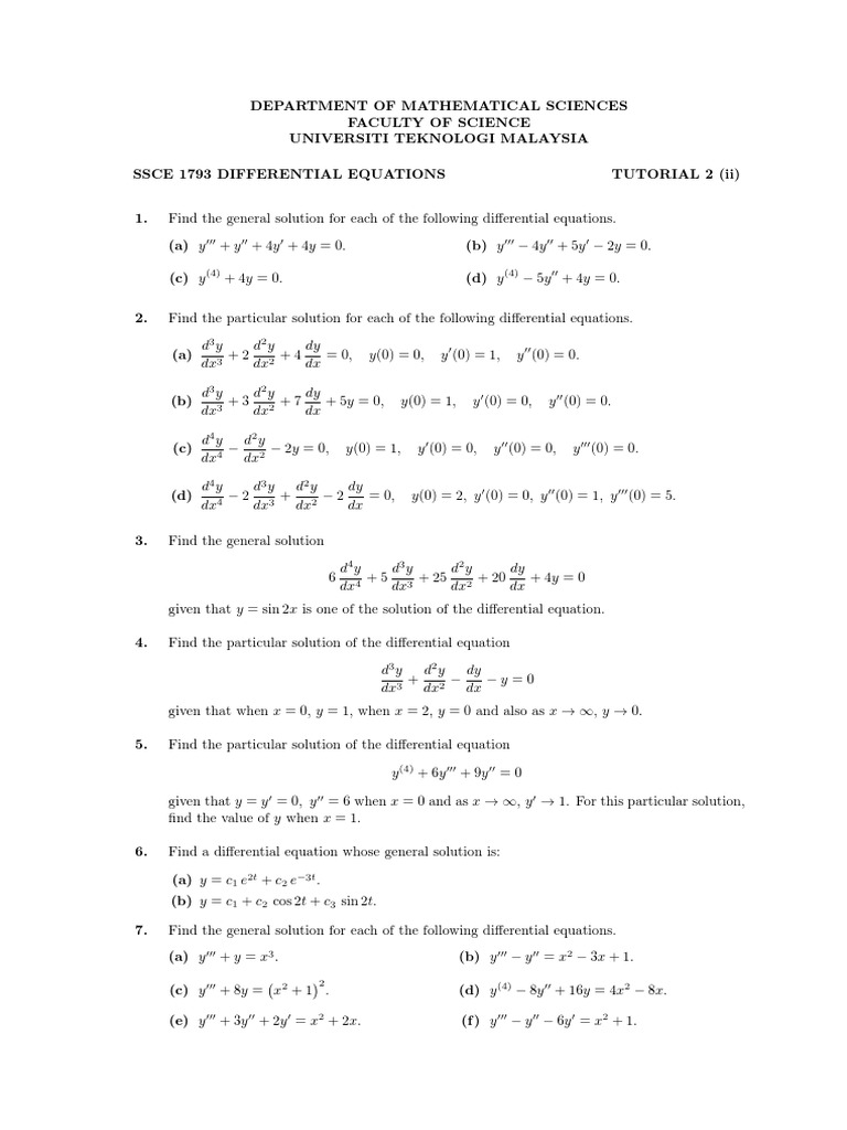 Solutions to Differential Equations Problems from Differential