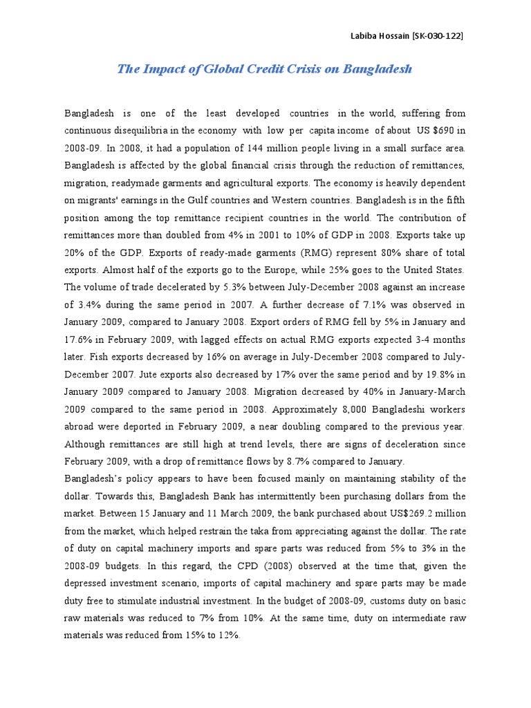 Global Credit Crisis Effects on Bangladesh | PDF | World Economy ...