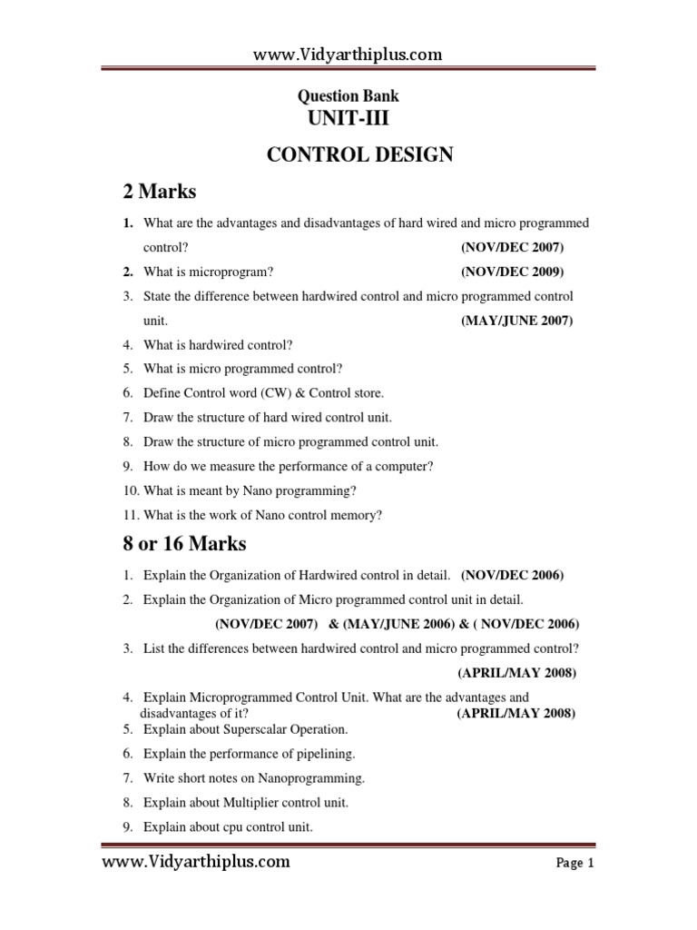 Unit-Iii Control Design 2 Marks: Question Bank | PDF