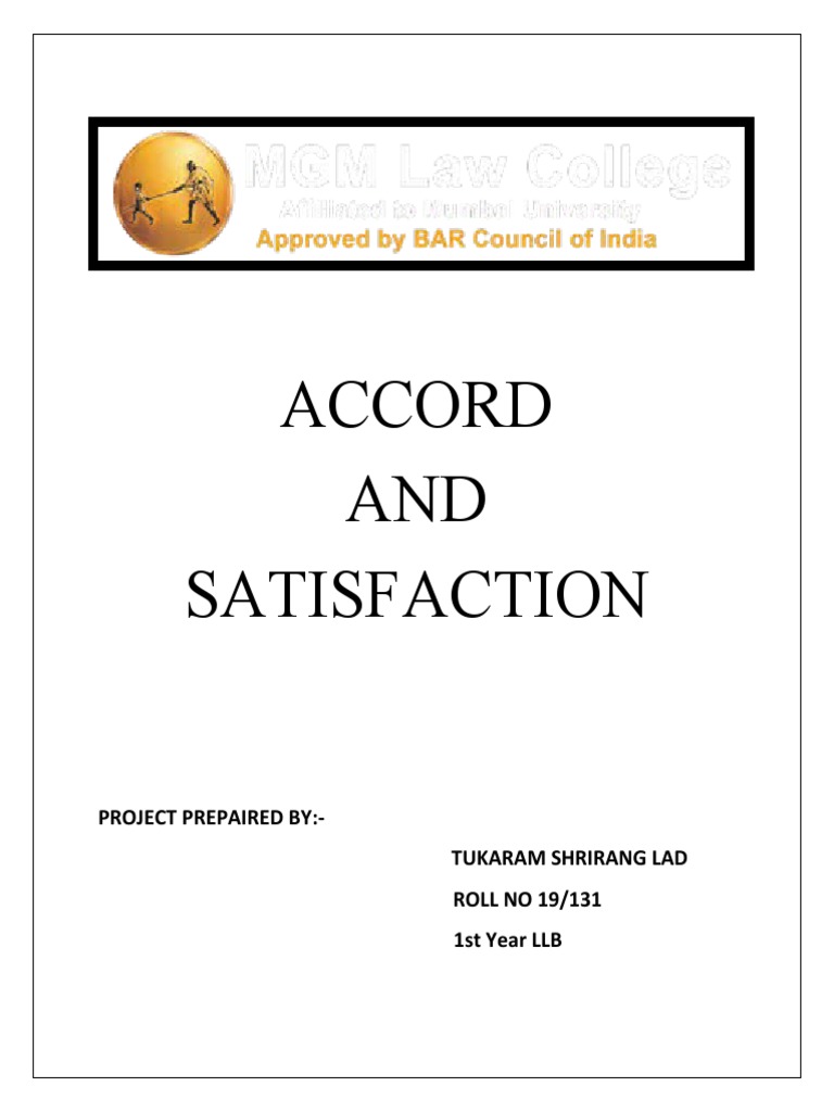 ACCORD & Satisfaction TORT PDF Tort Consideration