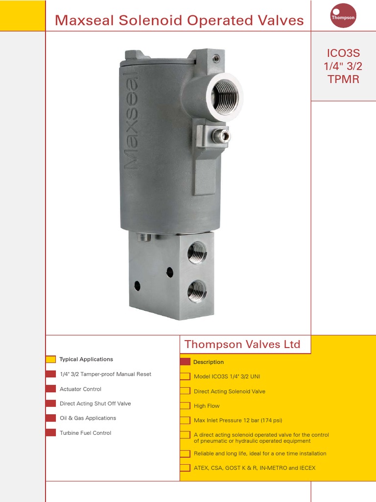 Maxseal Solenoid Operated Valves Ico3S 1/4" 3/2 TPMR PDF Valve