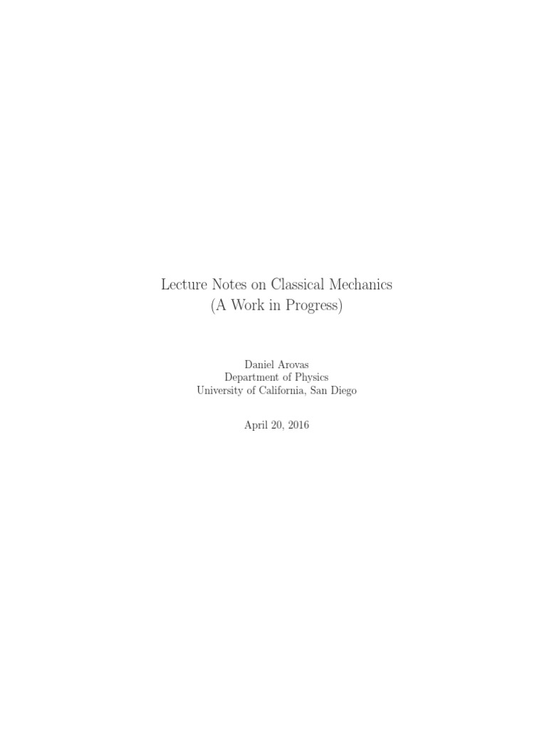 Classical Mechanics Lecture Notes | PDF | Force | Newton's Laws Of Motion