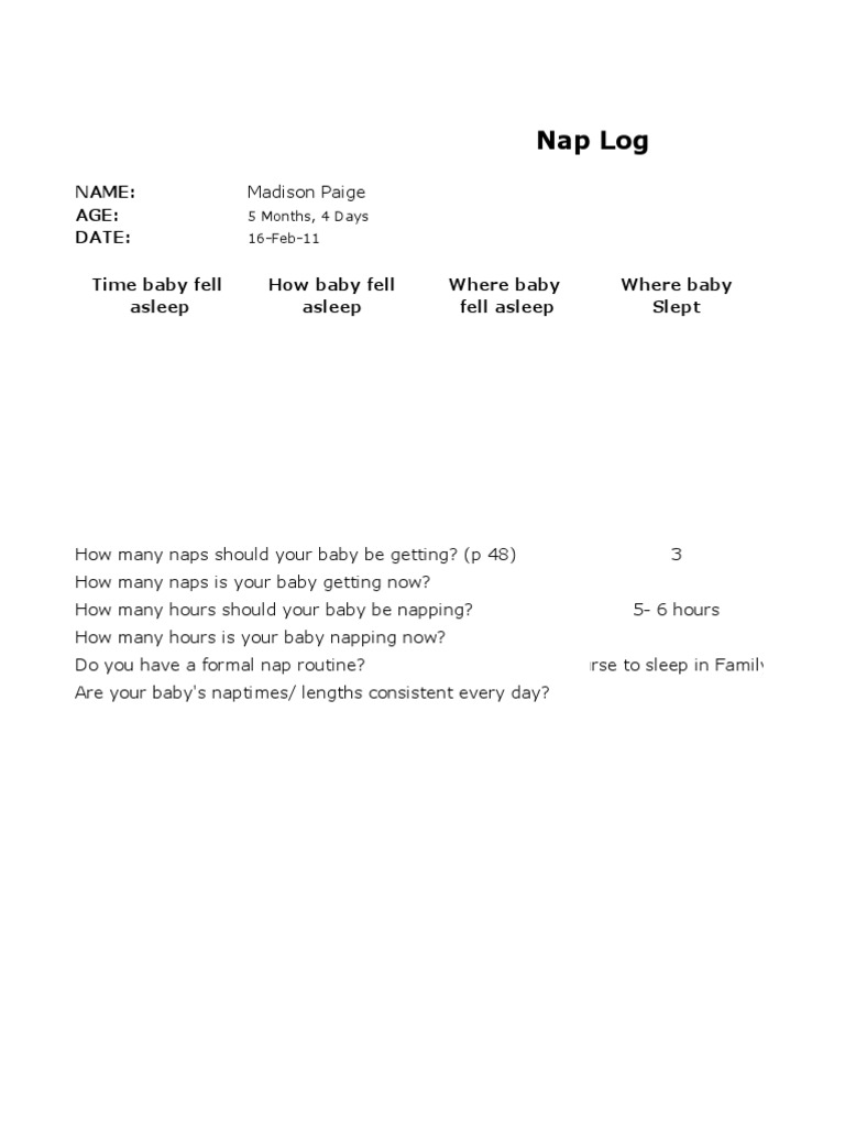 Baby Nap Log for Madison Paige | PDF