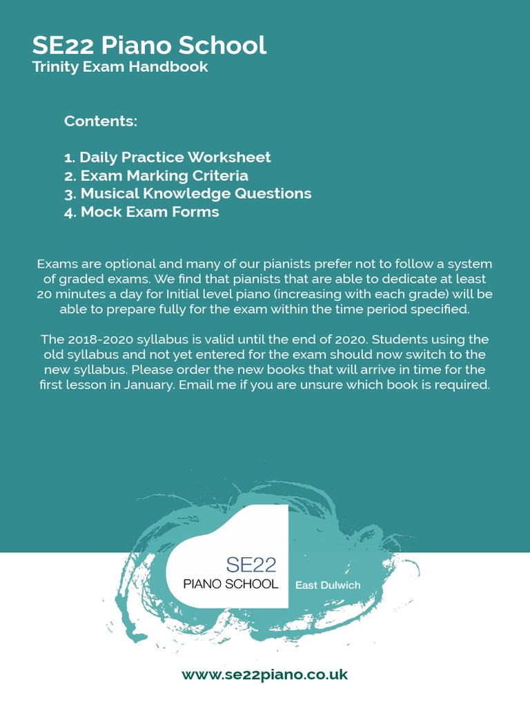 SE22 Piano School Trinity Exam Handbook PDF Test (Assessment) Sat