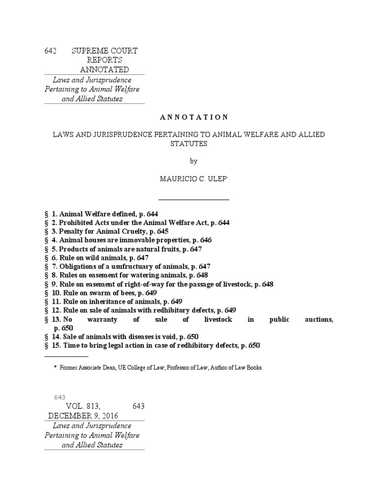 Laws and Jurisprudence Pertaining To Animal Welfare and Allied Statutes PDF Rabies