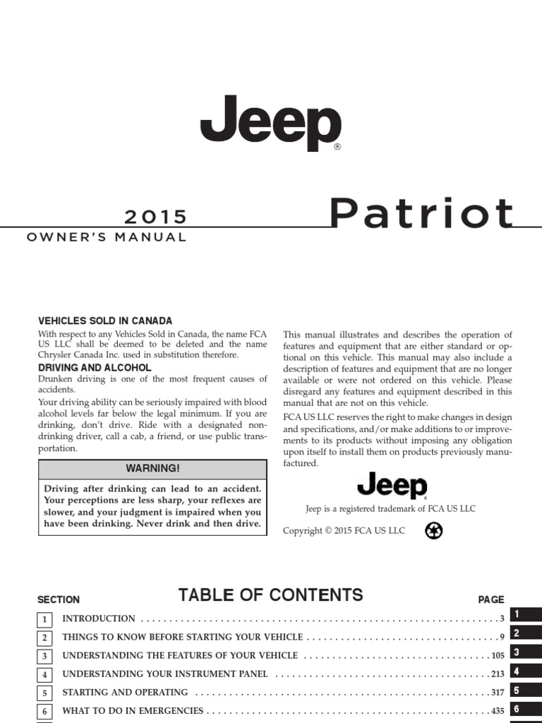 2015 Jeep Patriot Owner's Manual – Genuine OEM Paper Guide (Part #14202)