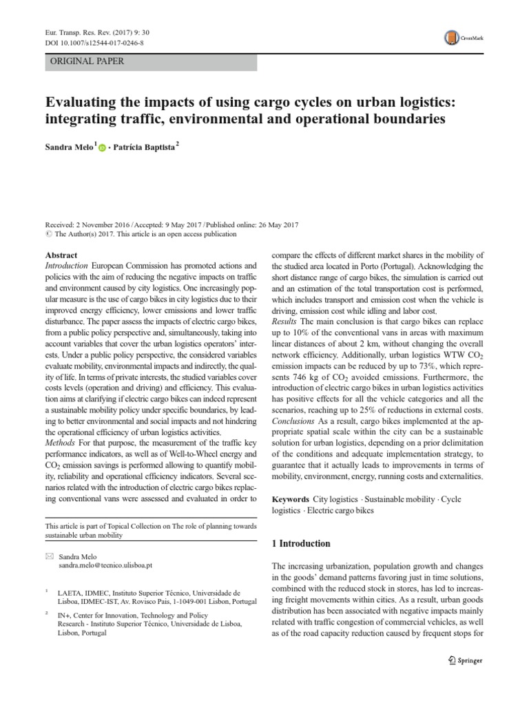 Cargo Bikes in Urban Logistics Impact Analysis | PDF | Sustainable ...