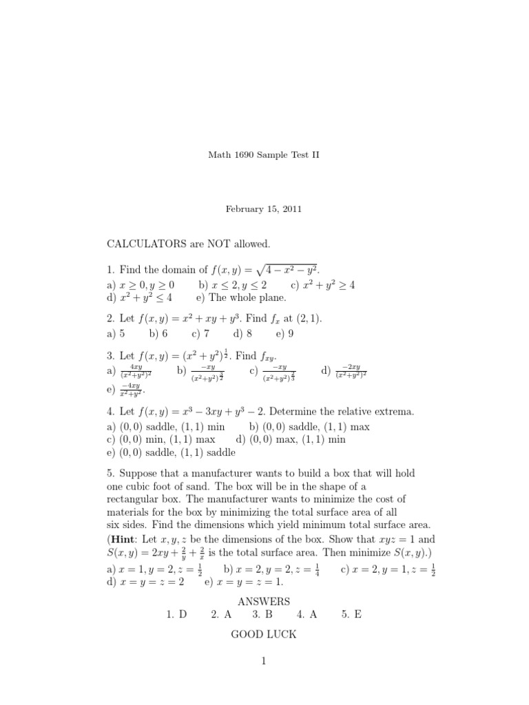 Math 1690 Sample Test II Solutions | PDF | Teaching Methods & Materials