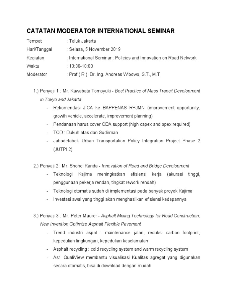 Catatan Moderator Seminar Internasional | PDF | Seni | Teknologi & Rekayasa