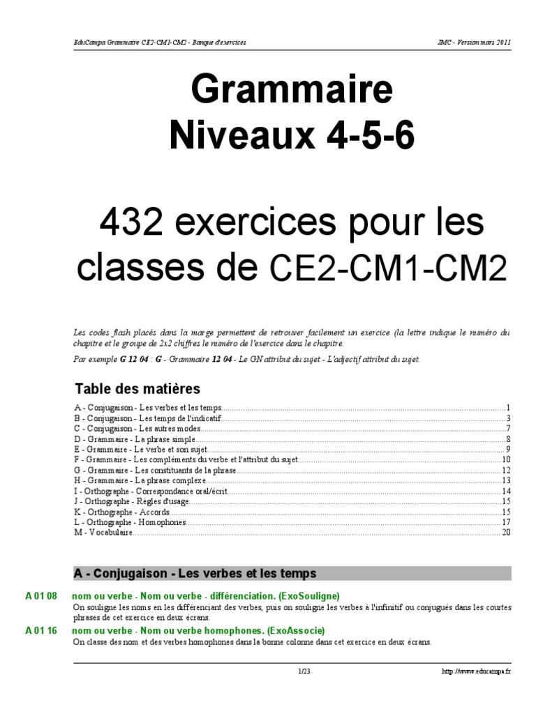 Le Complément Du Verbe Ce2 Exercices Pdf g456 Exercices Ce2cm1cm2 | PDF | Phrase | Sujet (Grammaire)