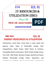 Energy Resources & Utilization (Eru) : Prof. Dr. Asad Naeem Shah