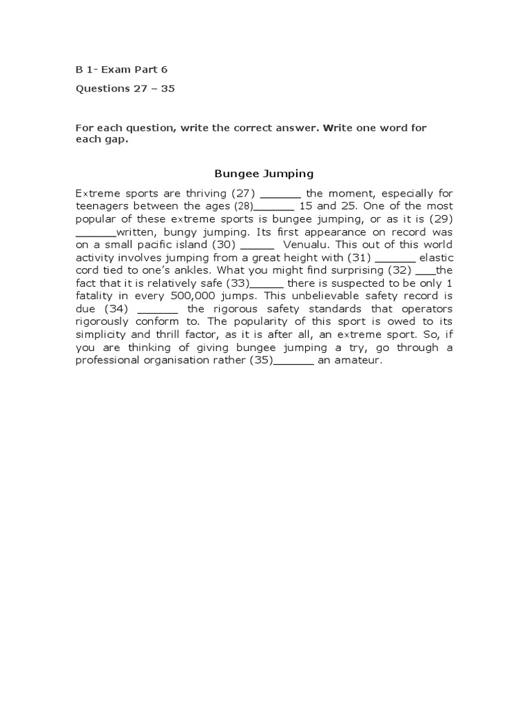 B 1Exam Part 6 Questions 27 35 Bungee Jumping PDF