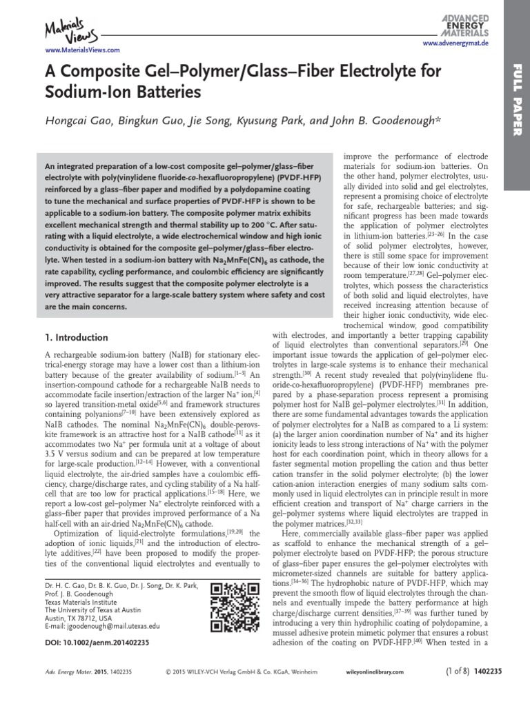 A Composite Gel-PolymerGlass-Fiber Electrolyte For Sodium Ion Batteries ...