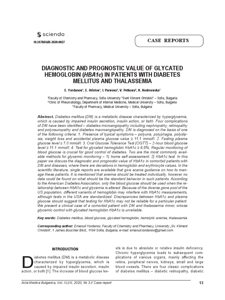 HbA1c in Diabetes and Thalassemia Patients | PDF | Glycated Hemoglobin ...