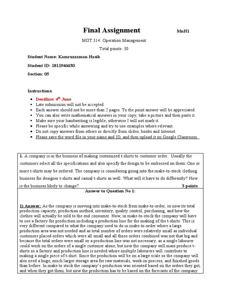 Final Assignment: Deadline: 4 June | PDF | Six Sigma | Inventory