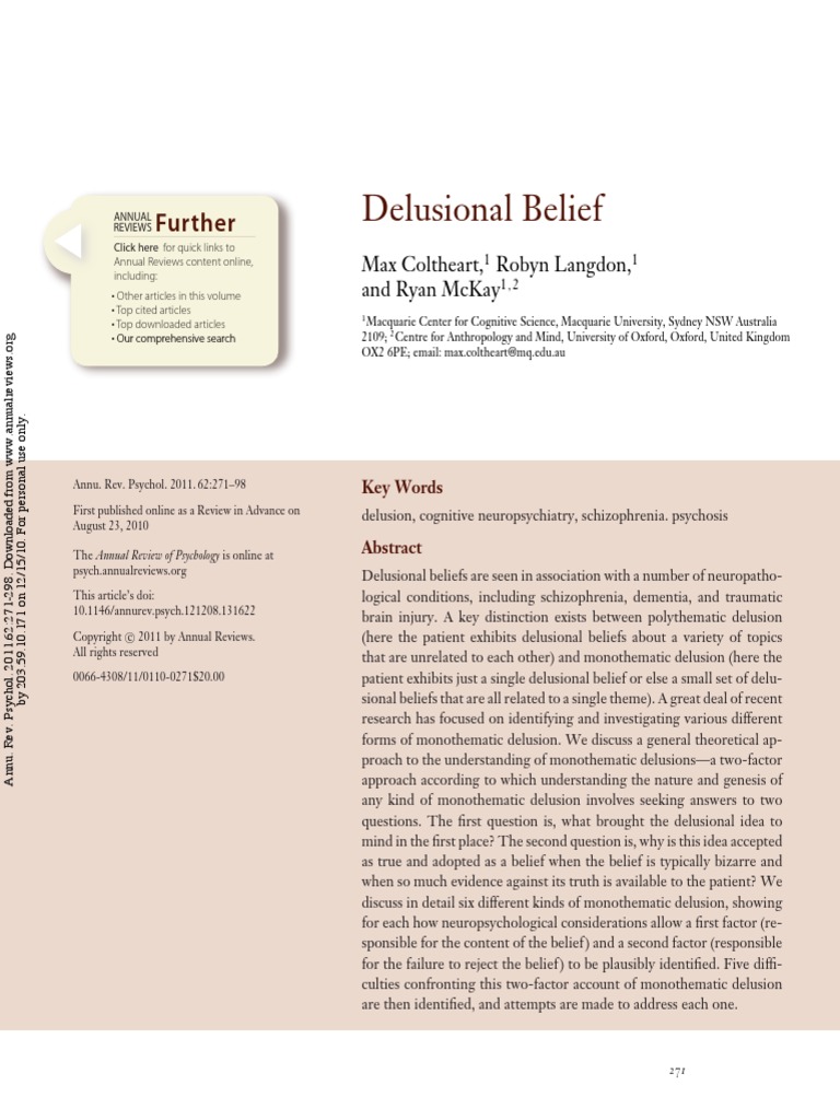Delusional Belief PDF | PDF | Delusion | Mental Disorder