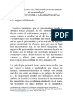 Vigencia y Eficacia Del Psicoanálisis en Un Servicio de Neonatología: " La Menopausia A La Maternidad"