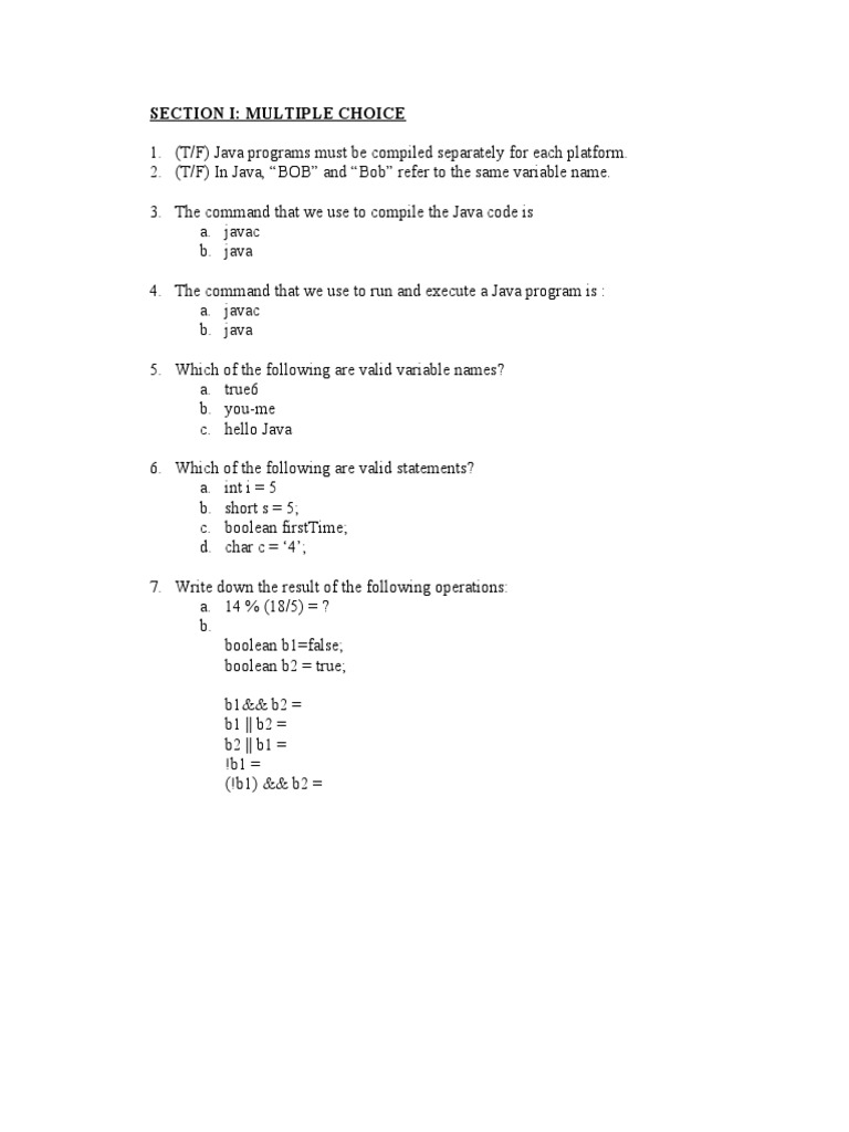 Section I: Multiple Choice | PDF | Method (Computer Programming ...