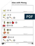 Addition of Money Differnt Challenge Level Sheets