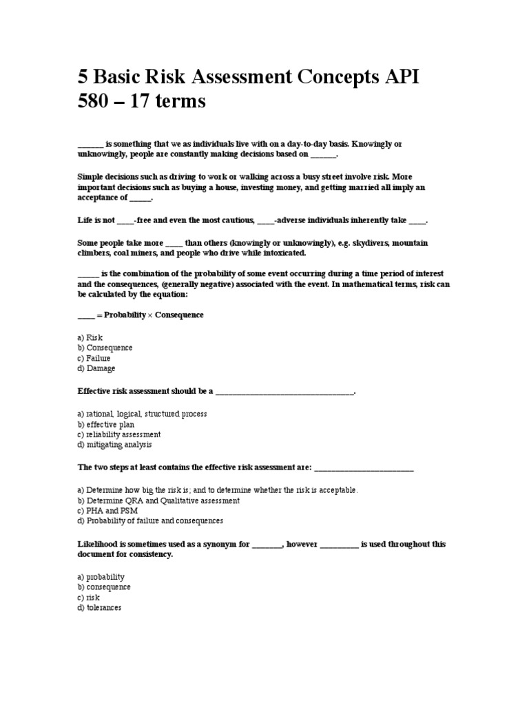 API 580 - Basic Risk Assessment Concepts API 580 - 17 Terms | PDF ...
