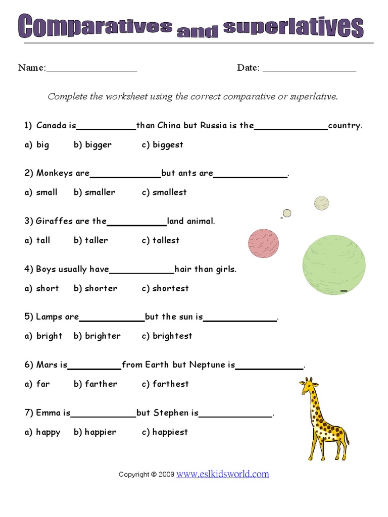 Comparatives and Superlatives 1 Worksheet | PDF