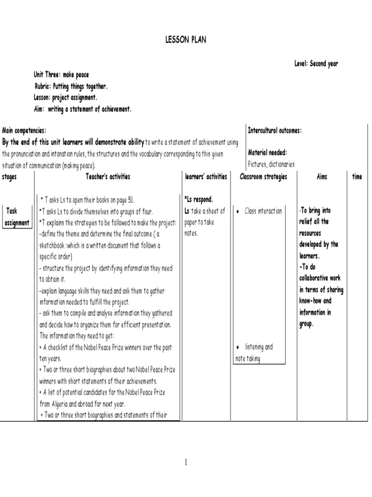 Second Year Peace Education Plan | PDF | Lesson Plan | Question