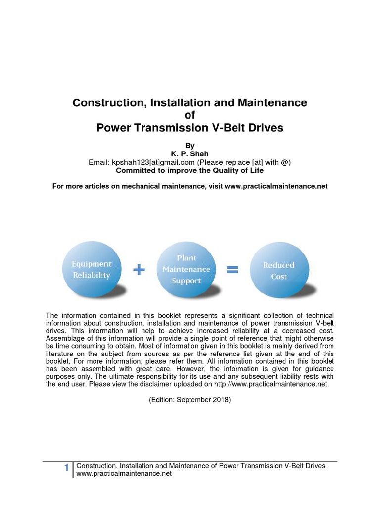 Construction Installation and Maintenance of Power Transmission V Belt ...