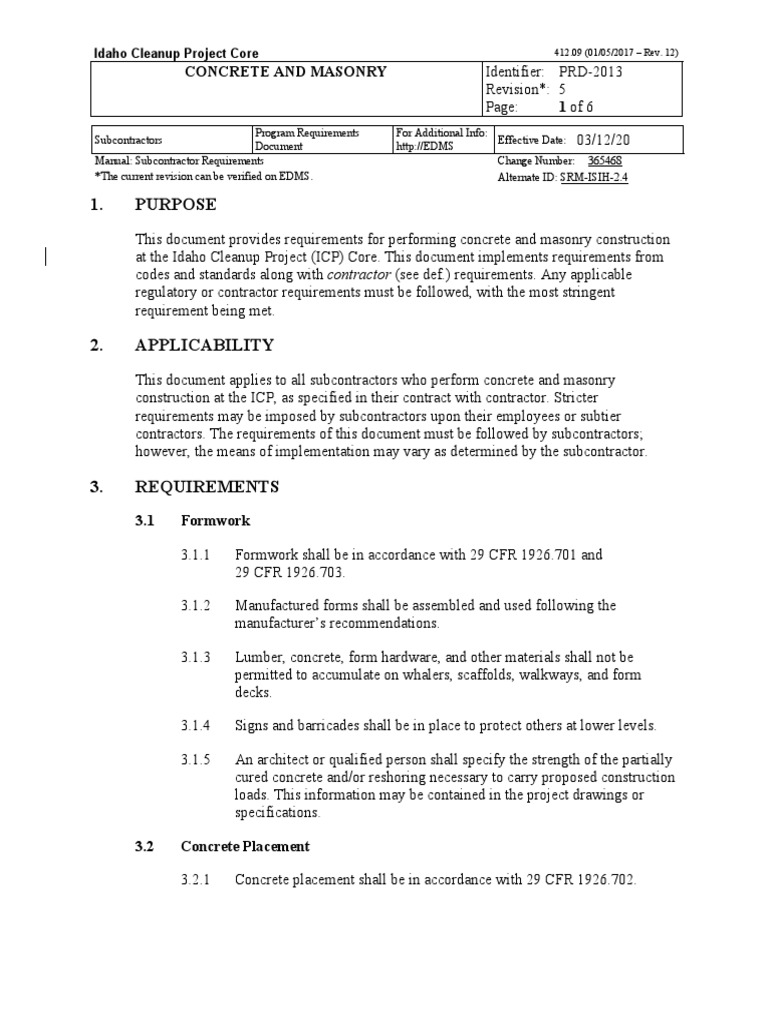 Idaho Cleanup Project Concrete Guidelines | PDF | Masonry | Cement
