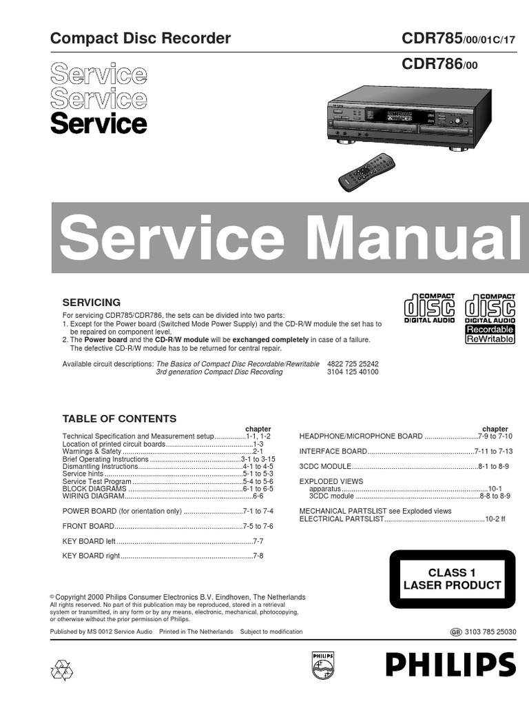 Philips CDR 785 CDR 786 Service Manual | PDF | Analog Signal