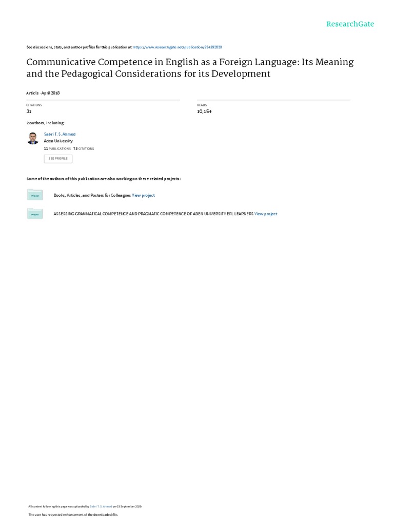 Communicative Competence in English As A Foreign Language: Its Meaning ...