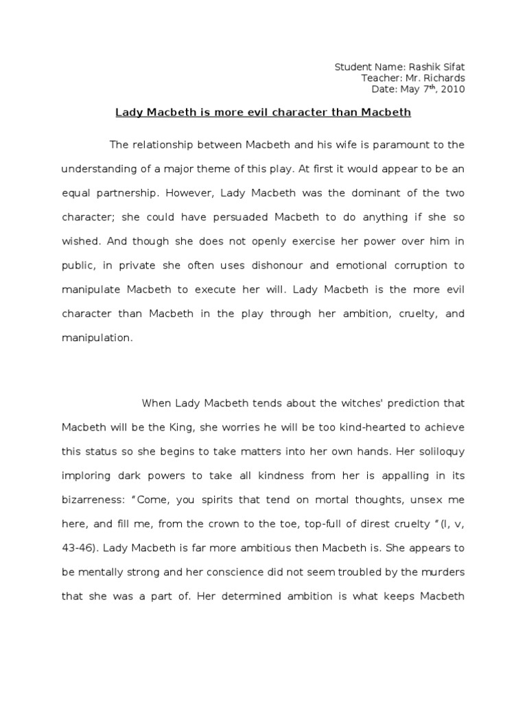 Lady Macbeth Is An Evil Macbeth