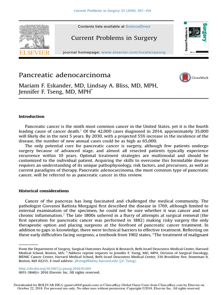 Pancreatic Adenocarcinoma: Current Problems in Surgery | PDF ...