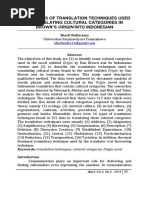 An Analysis of Translation Techniques Used in Translating Cultural Categories in Brown'S Origin Into Indonesian