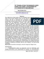 An Analysis of Translation Techniques Used in Translating Cultural Categories in Brown'S Origin Into Indonesian