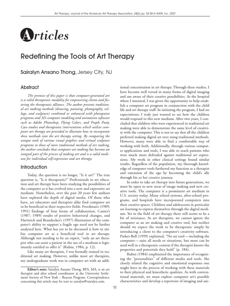 Redefining The Tools of Art Therapy | PDF | Art Therapy | Psychotherapy