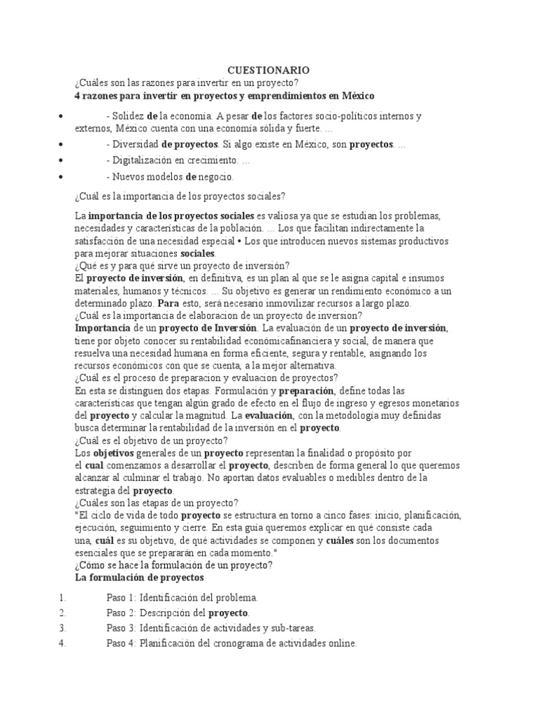 Razones para Invertir en Proyectos | PDF | Planificación | Evaluación ...