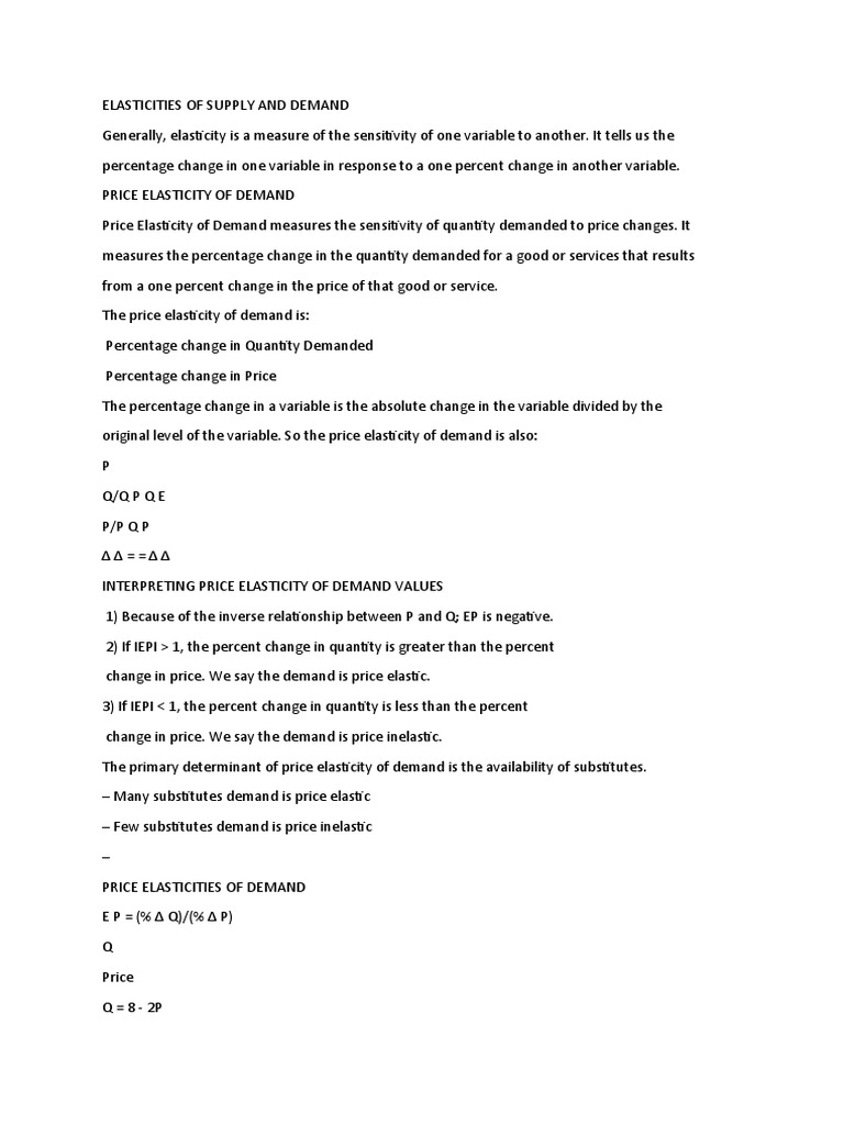 Understanding Supply and Demand Elasticities | PDF