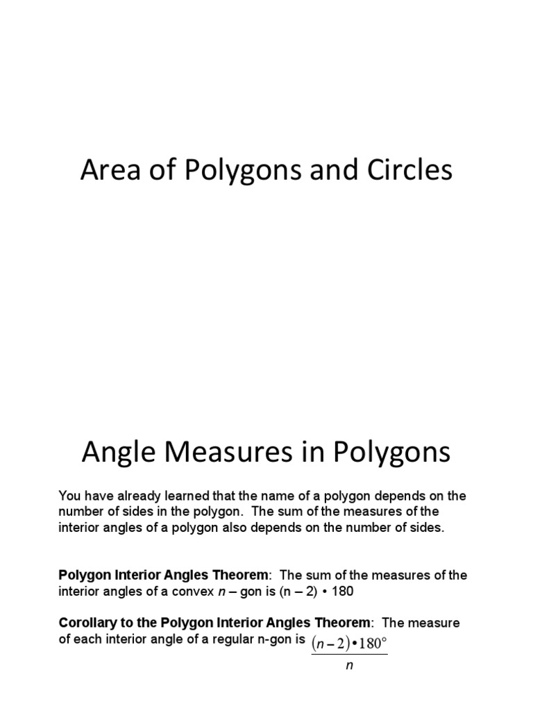 Area and Angles of Polygons and Circles | PDF | Area | Circle