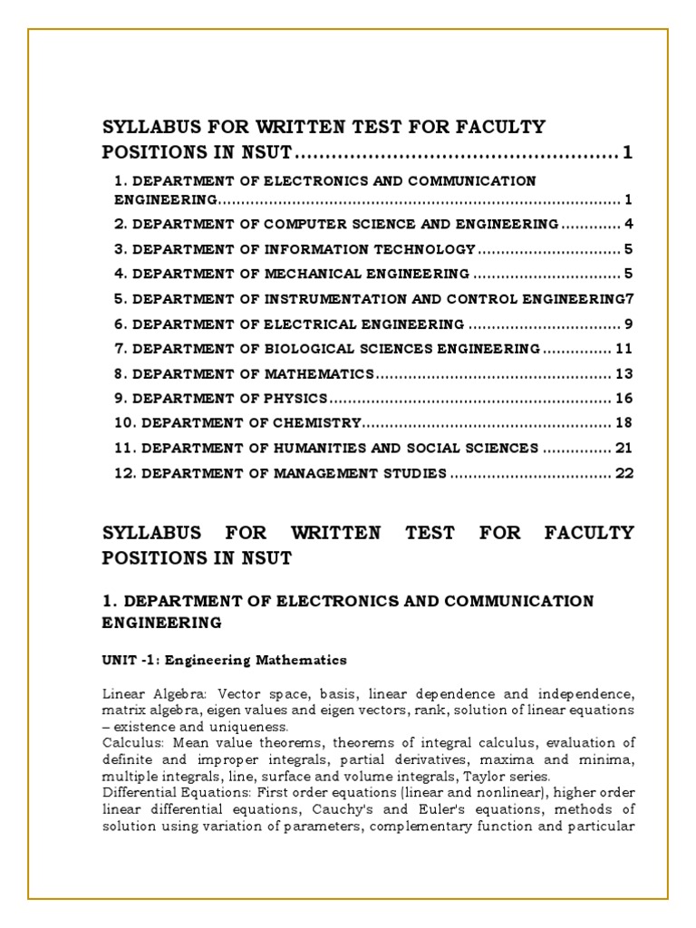 Syllabus for Faculty Recruitment Written Tests Across Engineering ...