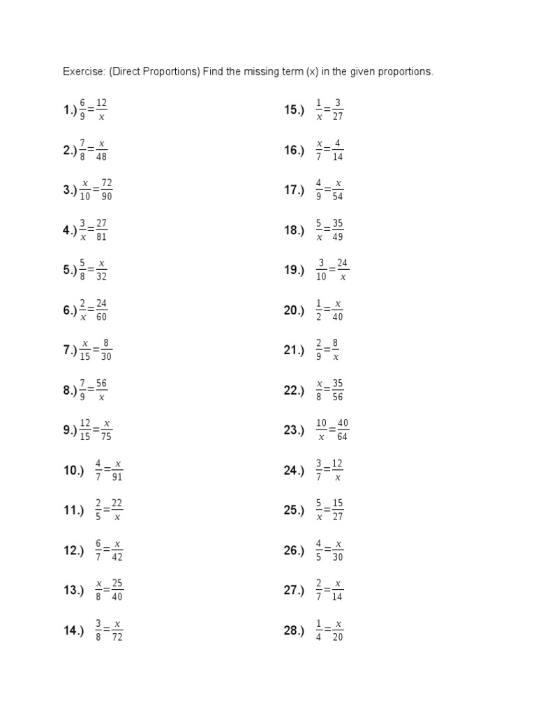 Math Proportion Exercises | PDF | Cooking | Food And Drink