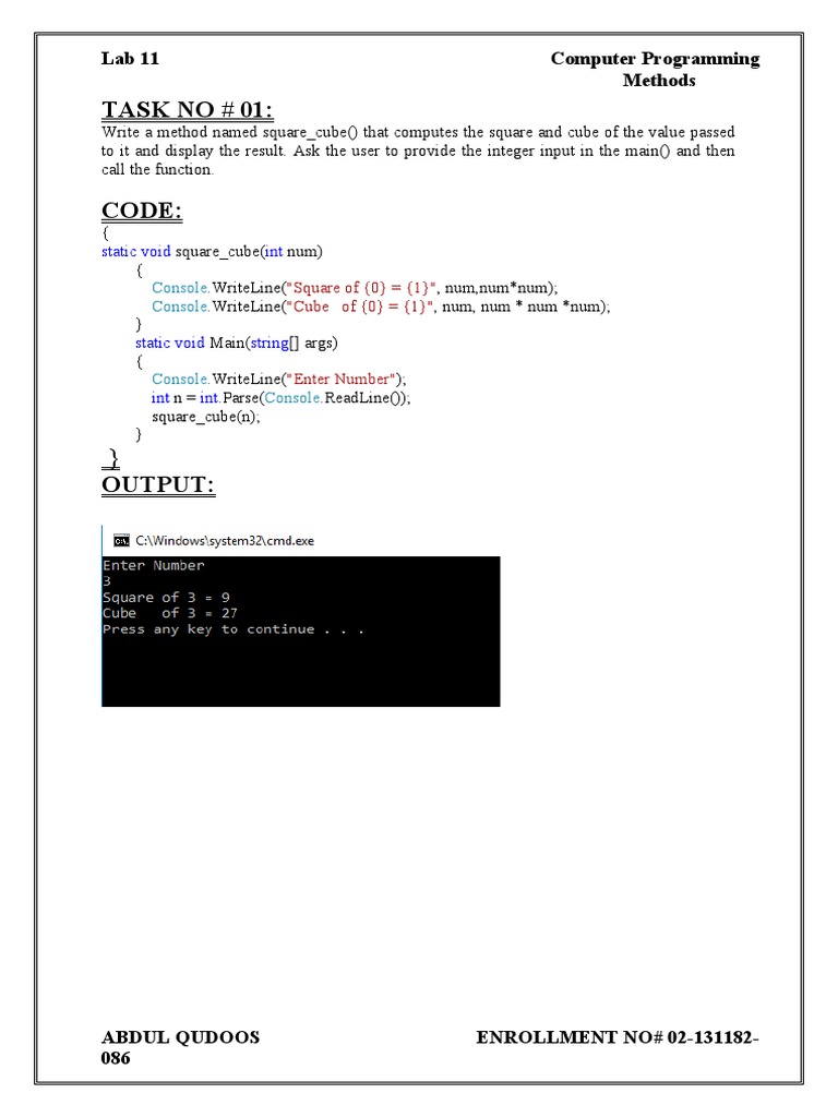 Task No # 01:: Lab 11 Computer Programming Methods | PDF | Command Line ...