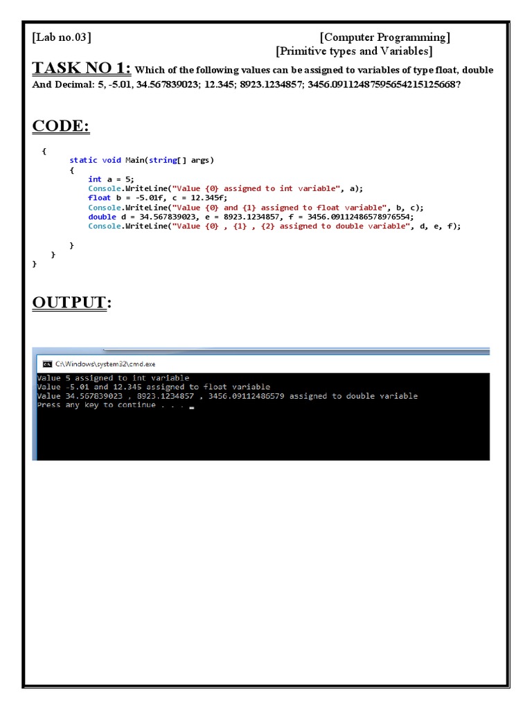 Declaring and Assigning Different Variable Types in C# | PDF | Variable ...