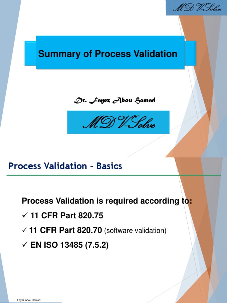 Summary of Process Validation: An Overview of Key Concepts and ...