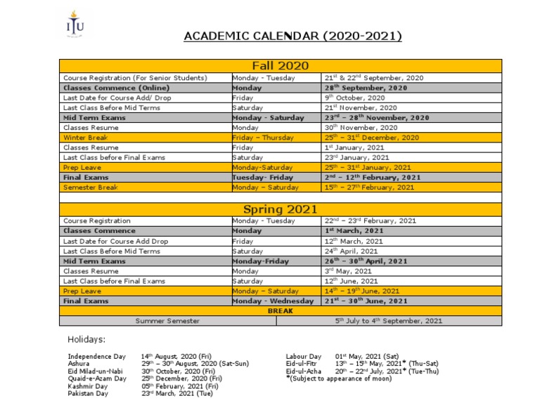 ACADEMIC CALENDAR Fall-2020 - S-2021 PDF | PDF | Academic Term