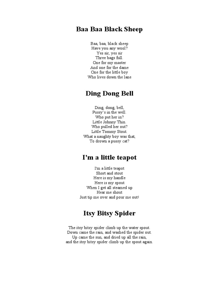Nursery Rhymes | PDF | Folk Songs | Children's Songs