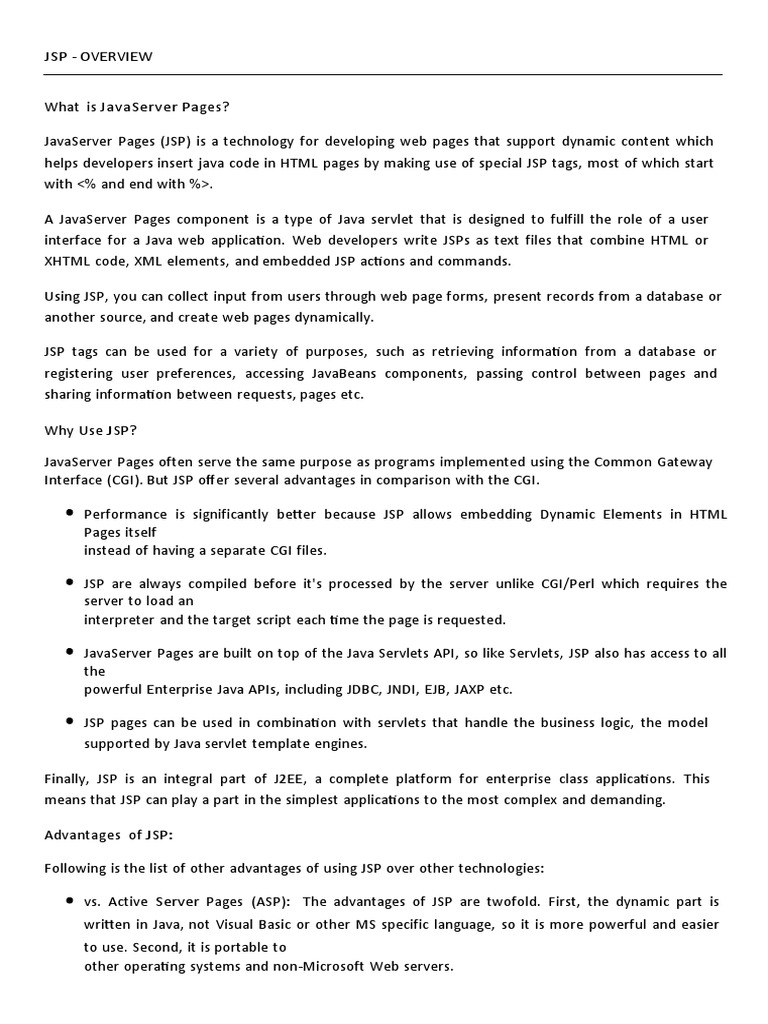 JSP Overview | PDF | Java Server Pages | Java Servlet
