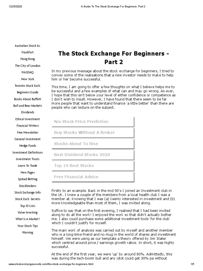 A Guide To The Stock Exchange For Beginners - Part 2 PDF | PDF ...