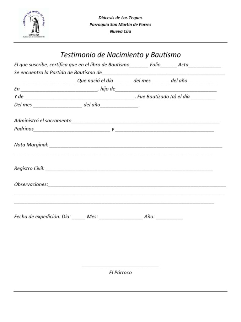 Fe de Bautismo Actualizada | PDF