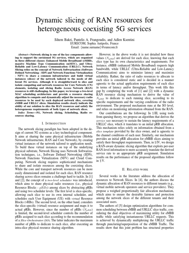 Dynamic RAN Slicing for 5G Services | PDF | Computer Network ...