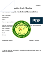 Format For Bank Mandate: Bajkul Janakalyan Sikshaniketan